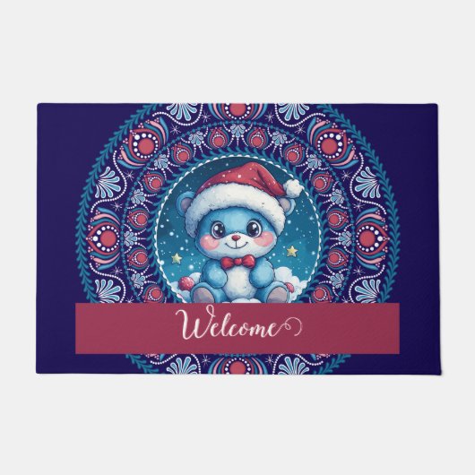 Gepersonaliseerde Kerst Kawaii Beer Dot Mandala Deurmat (Voorkant)