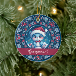 Gepersonaliseerde Kerst Kawaii Beer Dot Mandala Keramisch Ornament