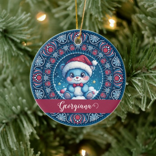 Gepersonaliseerde Kerst Kawaii Beer Dot Mandala Keramisch Ornament (Boom)