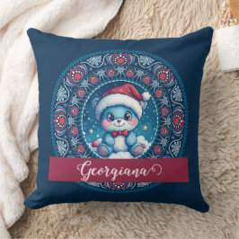 Gepersonaliseerde Kerst Kawaii Beer Dot Mandala Kussen