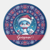 Gepersonaliseerde Kerst Kawaii Beer Dot Mandala Magneet (Voorkant)