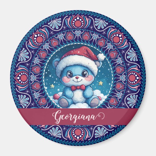 Gepersonaliseerde Kerst Kawaii Beer Dot Mandala Magneet (Voorkant)