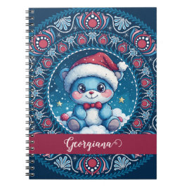 Gepersonaliseerde Kerst Kawaii Beer Dot Mandala Notitieboek