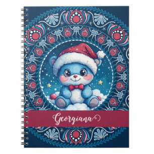 Gepersonaliseerde Kerst Kawaii Beer Dot Mandala Notitieboek