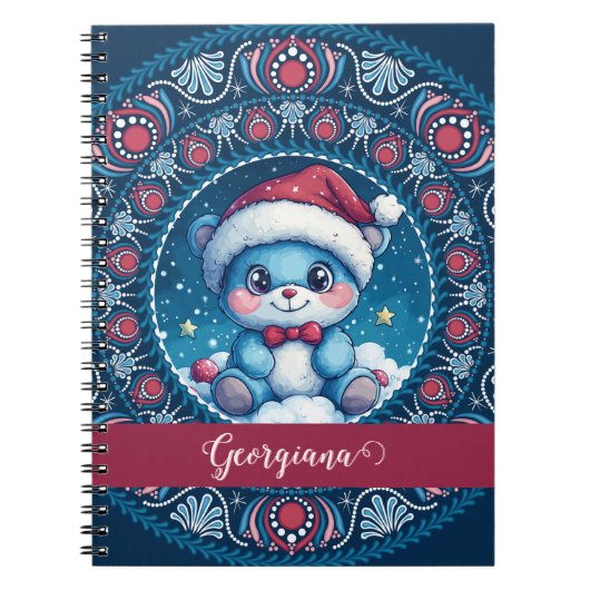 Gepersonaliseerde Kerst Kawaii Beer Dot Mandala Notitieboek (Voorkant)