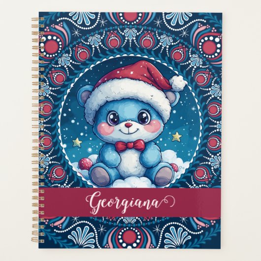 Gepersonaliseerde Kerst Kawaii Beer Dot Mandala Planner (Voorkant)