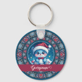 Gepersonaliseerde Kerst Kawaii Beer Dot Mandala Sleutelhanger (Voorkant)