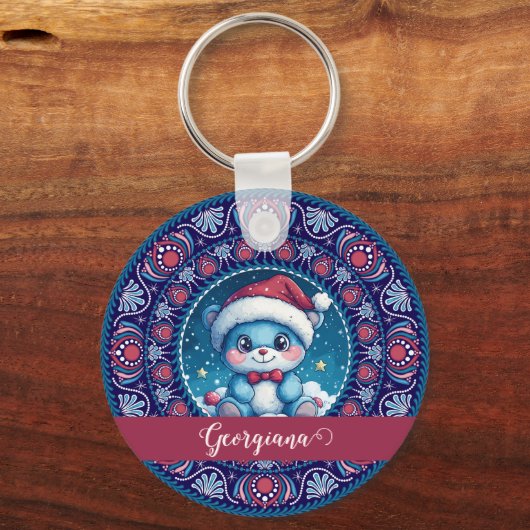 Gepersonaliseerde Kerst Kawaii Beer Dot Mandala Sleutelhanger (Achterkant)