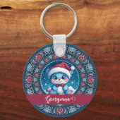 Gepersonaliseerde Kerst Kawaii Beer Dot Mandala Sleutelhanger (Voorkant)