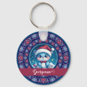 Gepersonaliseerde Kerst Kawaii Beer Dot Mandala Sleutelhanger (Achterkant)