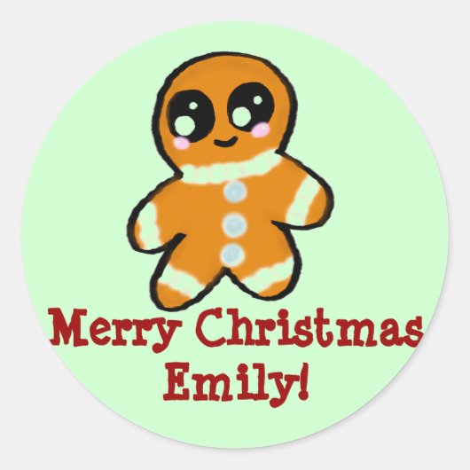 Gepersonaliseerde kerst kawaii Gingerbread Man Ronde Sticker (Voorkant)