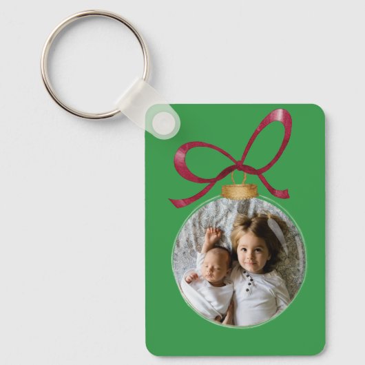 Gepersonaliseerde kerst Keepsake met foto & tekst Sleutelhanger (Voorkant)