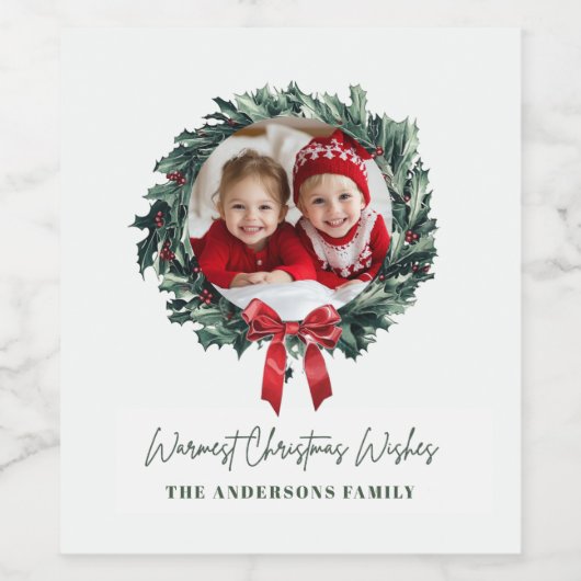 Gepersonaliseerde Kerst Krans Label met Foto Wijn Etiket (Enkel label)