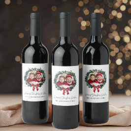 Gepersonaliseerde Kerst Krans Label met Foto Wijn Etiket