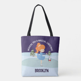 Gepersonaliseerde kerst kunstschaatser tote bag