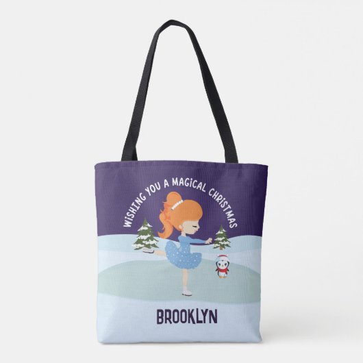 Gepersonaliseerde kerst kunstschaatser tote bag (Achterkant)