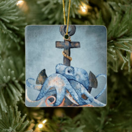 Gepersonaliseerde kerst met octopus en anker keramisch ornament