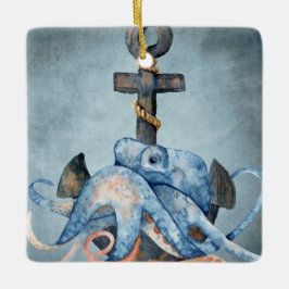 Gepersonaliseerde kerst met octopus en anker keramisch ornament
