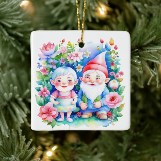 Gepersonaliseerde kerst Mr en Mrs Clause Gnomes Keramisch Ornament (Boom)