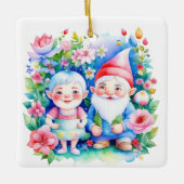 Gepersonaliseerde kerst Mr en Mrs Clause Gnomes Keramisch Ornament (Voorkant)