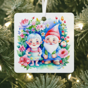 Gepersonaliseerde kerst Mr en Mrs Clause Gnomes Metalen Ornament