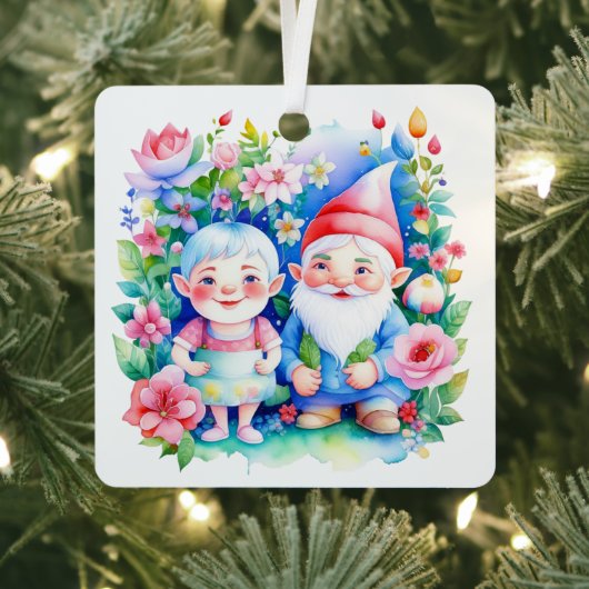 Gepersonaliseerde kerst Mr en Mrs Clause Gnomes Metalen Ornament (Insitu)