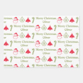 Gepersonaliseerde Kerst Naam Patroon Feestelijk Inpakpapier Vel (Voorkant 3)