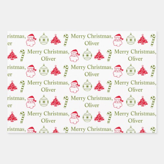 Gepersonaliseerde Kerst Naam Patroon Feestelijk Inpakpapier Vel (Voorkant 3)