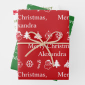 Gepersonaliseerde Kerst Naam Patroon Feestelijk Inpakpapier Vel (In situ)