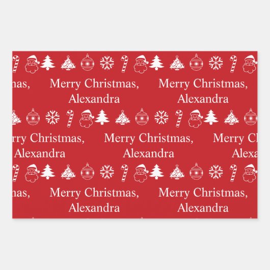 Gepersonaliseerde Kerst Naam Patroon Feestelijk Inpakpapier Vel (Voorkant)