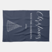 Gepersonaliseerde kerst navy blauwe keukenhanddoek (Horizontaal)