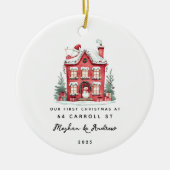 Gepersonaliseerde Kerst Nieuwe Huis Keramisch Ornament (Voorkant)
