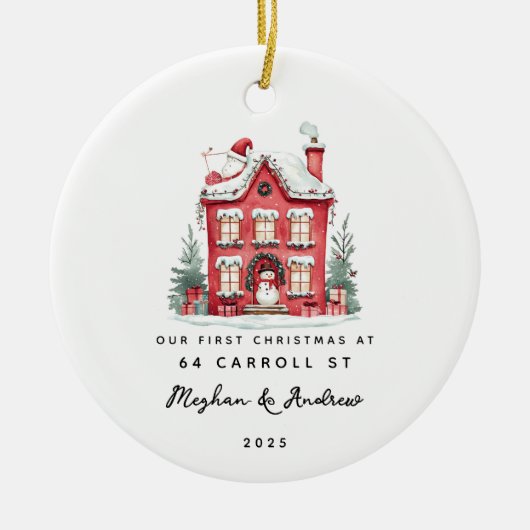 Gepersonaliseerde Kerst Nieuwe Huis Keramisch Ornament (Voorkant)