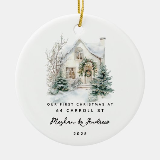 Gepersonaliseerde Kerst Nieuwe Huis Keramisch Ornament (Voorkant)