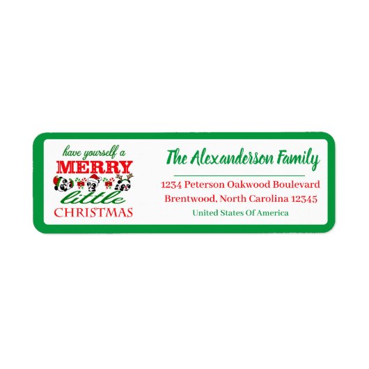 Gepersonaliseerde kerst panda's Adresetiketten Etiket (Voorkant)