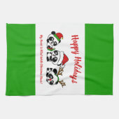 Gepersonaliseerde kerst panda's keukenhanddoek (Horizontaal)