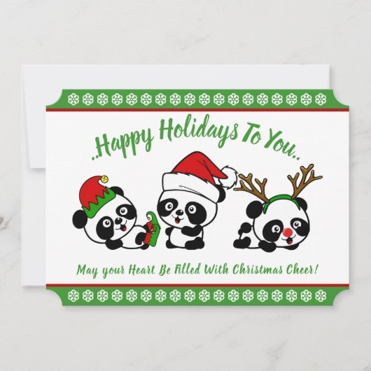 Gepersonaliseerde Kerst Panda's Vakantie Kaart (Voorkant)