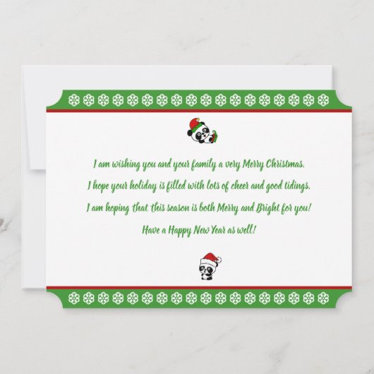 Gepersonaliseerde Kerst Panda's Vakantie Kaart (Achterkant)
