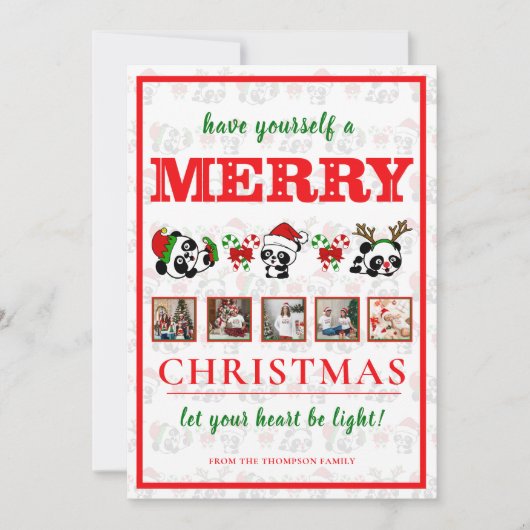Gepersonaliseerde Kerst Panda's Vakantie Kaart (Voorkant)