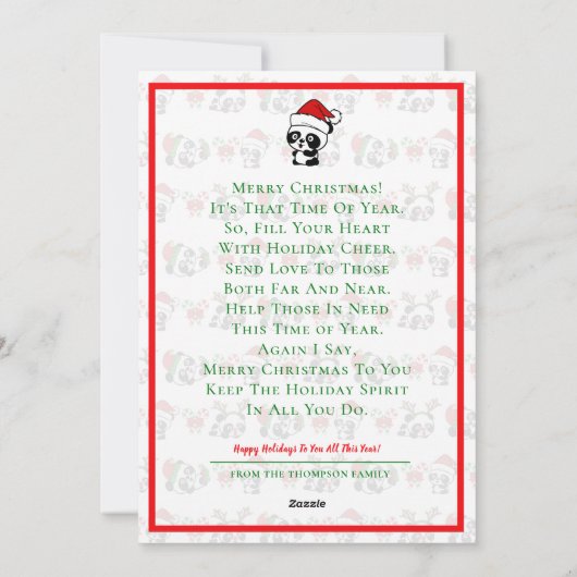 Gepersonaliseerde Kerst Panda's Vakantie Kaart (Achterkant)