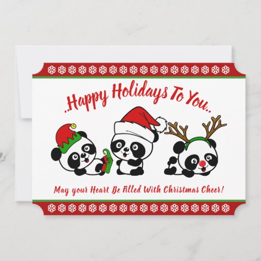 Gepersonaliseerde Kerst Panda's Vakantie Kaart (Voorkant)
