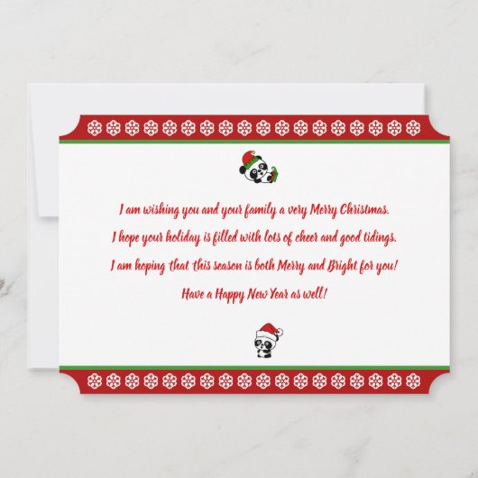 Gepersonaliseerde Kerst Panda's Vakantie Kaart (Achterkant)