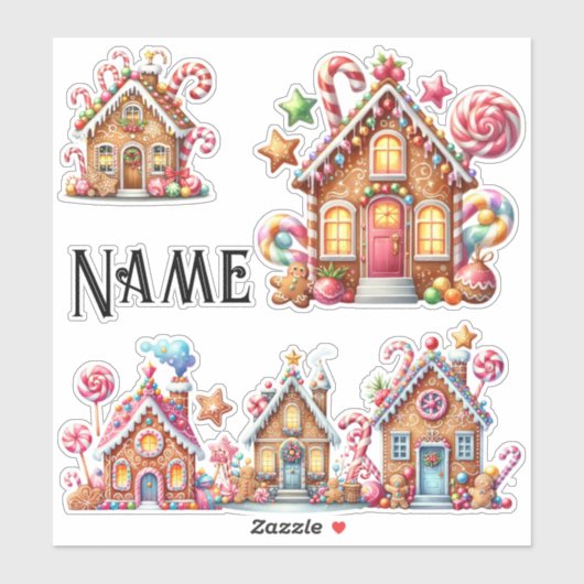 Gepersonaliseerde Kerst peperkoek huizen Sticker (Vel)