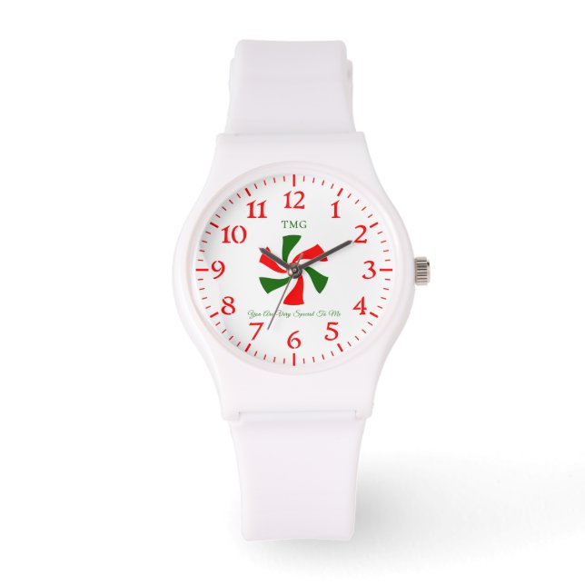 Gepersonaliseerde Kerst Pepermunt Snoep Horloge (Voorkant)