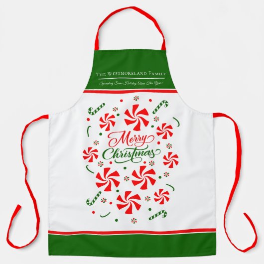 Gepersonaliseerde Kerst Pepermunt Snoep Schort (Voorkant)