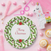 Gepersonaliseerde kerst Pinecones & rode bessen Papieren Bordje (Feest)