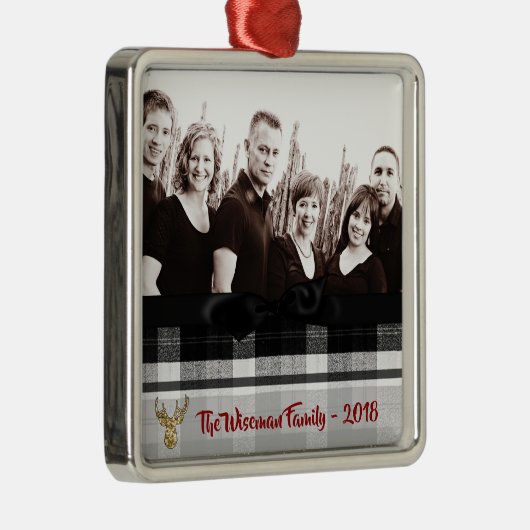 Gepersonaliseerde Kerst Plaid Herten FOTO Ornament (Rechts)