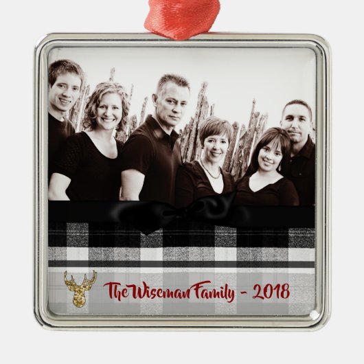 Gepersonaliseerde Kerst Plaid Herten FOTO Ornament (Voorkant)