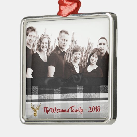 Gepersonaliseerde Kerst Plaid Herten FOTO Ornament (Links)