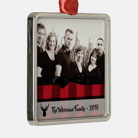 Gepersonaliseerde Kerst Plaid Herten FOTO Ornament (Rechts)